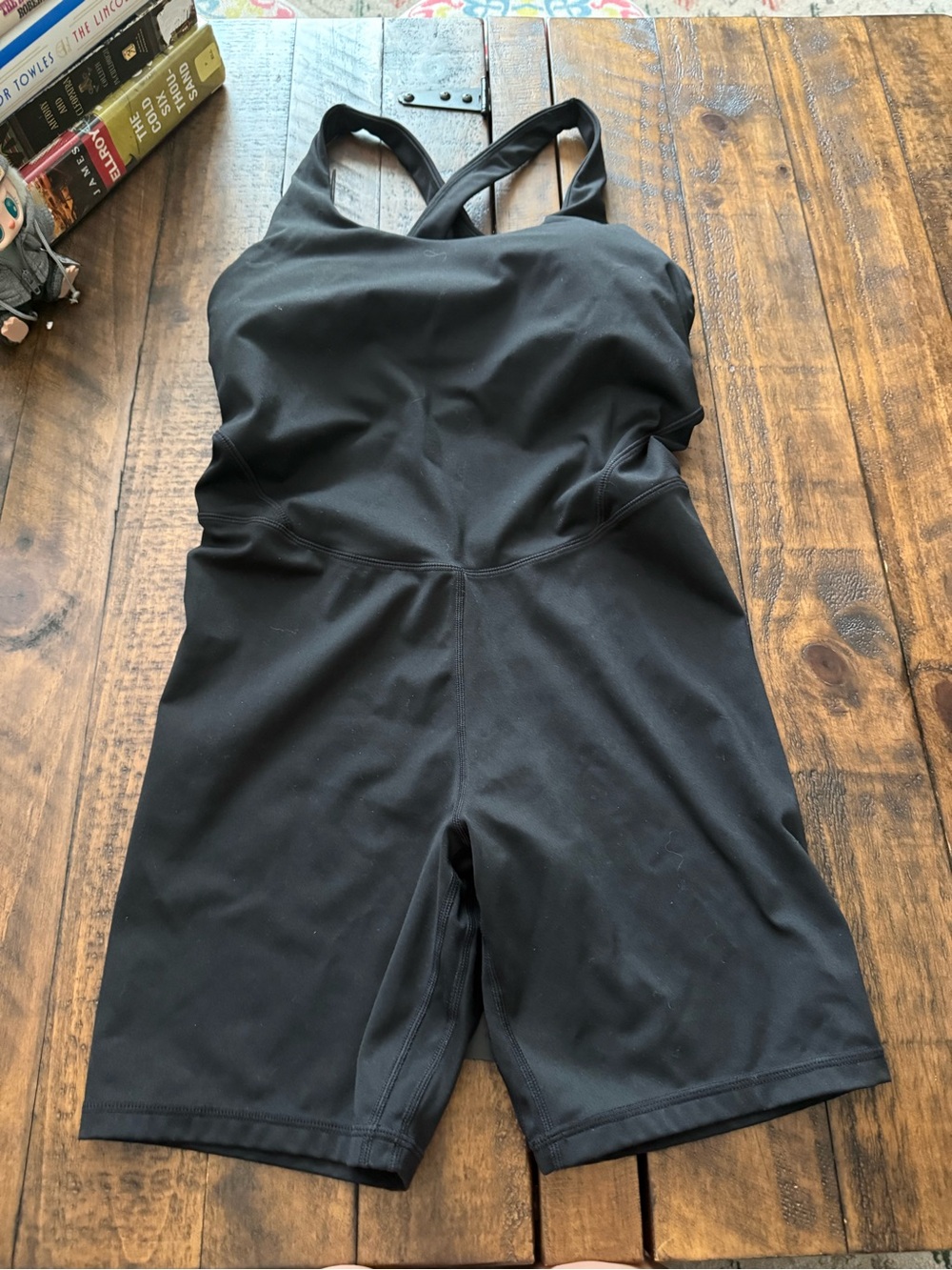 Sz Med (8-10) Avia Black One-Piece Active Tight Short Rompers